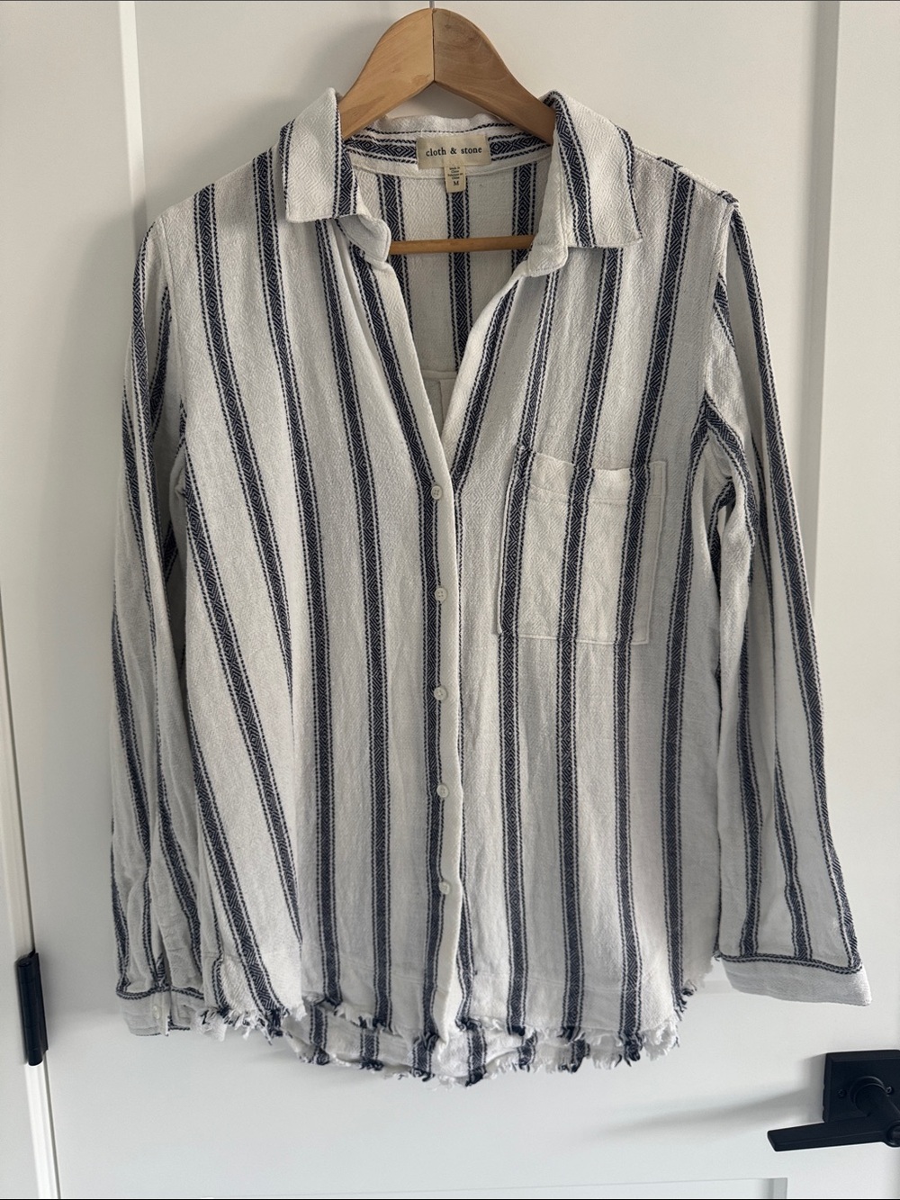 Cloth & Stone (Anthropologie) White and Navy Vertical Stripe Button-Down Shirt